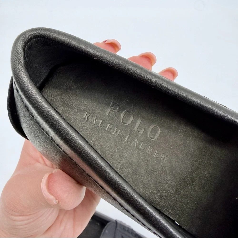 POLO RALPH LAUREN Telly Black Leather Penny Loafer Drivers Size 4 Boys / 6 Women